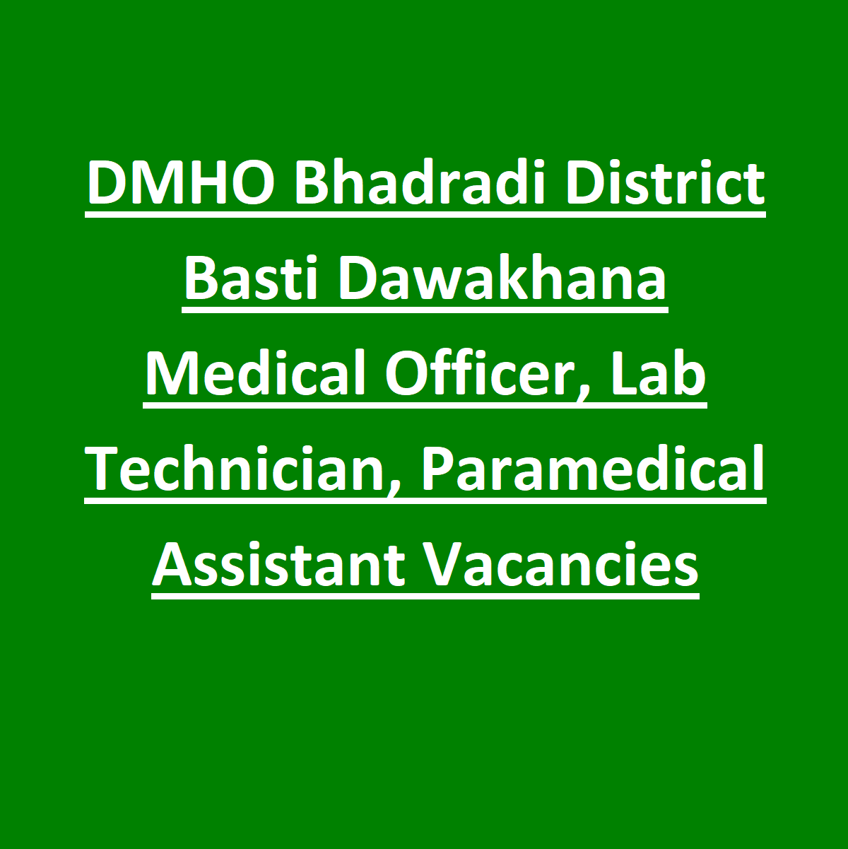 DMHO Bhadradi District Basti Dawakhana Medical Officer, Lab Technician, Paramedical Assistant Vacancies