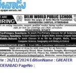 Manneguda Delhi World Public School Teacher, Primary Teacher, Admin Counselor Recruitment Walk in interview