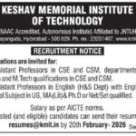 KMIT Assistant Professor Recruitment 2026 | Apply for CSE, CSM & English Faculty Posts in Hyderabad