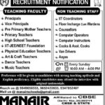 Karimnagar, Jagtial Manair Group of Schools Recruitment- Teachers, Counsellors, Drivers, Ayas, Computer Operator Jobs