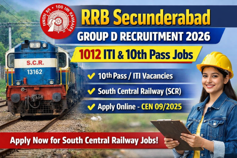 RRB Secunderabad Group D Notification 2026-Railway Recruitment 1012 ITI, 10th Pass Jobs in SCR