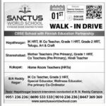Sanctus World School Walk-In Drive 2026 – CBSE Teacher Jobs in Hyderabad