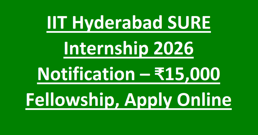IIT Hyderabad SURE Internship 2026 Notification – ₹15,000 Fellowship, Apply Online