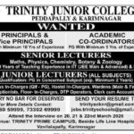 JL, Senior Lecturer, Principal Jobs in Trinity Junior Colleges Telangana
