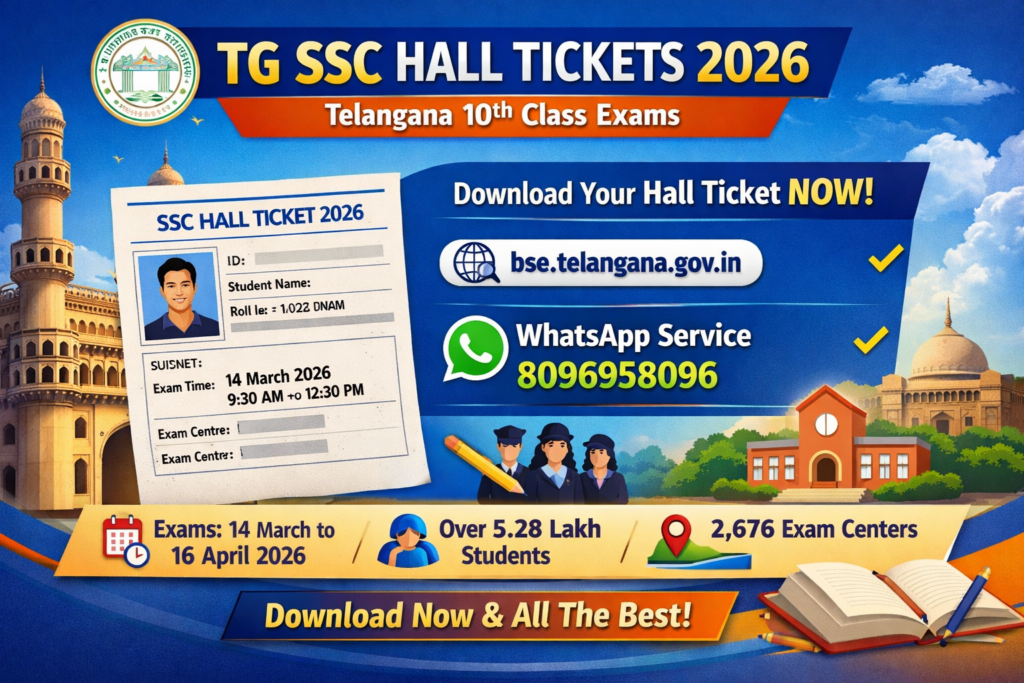 TG 10th Exam Hall Ticket in WhatsApp – How to Download TG SSC Hall Ticket 2026 1 Telangana 10th Exams Hall Tickets Available TG SSC Hall Ticket in Whatsapp