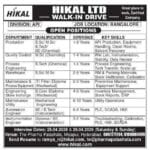 Hikal Ltd Hyderabad Walk In Drive 2026 Apply for Production Quality Control and Engineering Jobs 2026