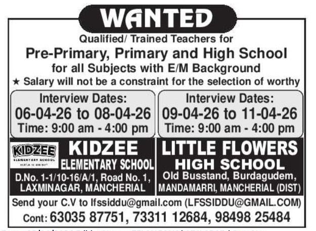 Kidzee Elementary School & Little Flowers High School Mancherial Recruitment 2026 Notification – Teachers Jobs in Telangana