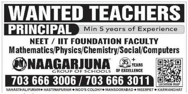 Hyderabad Naagarjuna Group of Schools  Principal, NEET & IIT Foundation Faculty Jobs 2026