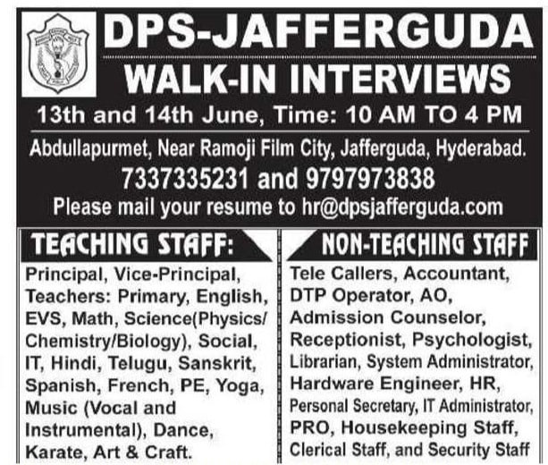 Jafferguda, Delhi Public School Teachers, Non-Teaching Staff Jobs Recruitment 2026 Walk in Interview 1 Jafferguda, Delhi Public School Teachers, Non-Teaching Staff Jobs Recruitment 2026 Walk in Interview