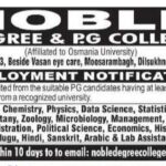 Noble Degree & PG College Hyderabad Faculty Recruitment 2026 – Apply for Lecturer Jobs in Dilsukhnagar