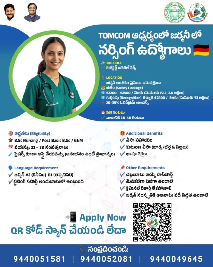 TOMCOM Nurse Jobs in Germany 2026  B.Sc Nursing, GNM Jobs for Telangana Candidates