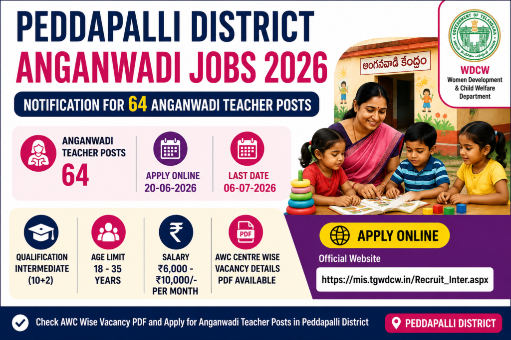 Peddapalli District Anganwadi Jobs 2026 Notification for 64 Anganwadi Teacher Posts