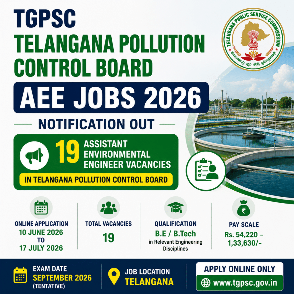 TGPSC Telangana Pollution Control Board AEE Jobs 2026 Notification Out for 19 Assistant Environmental Engineer Vacancies