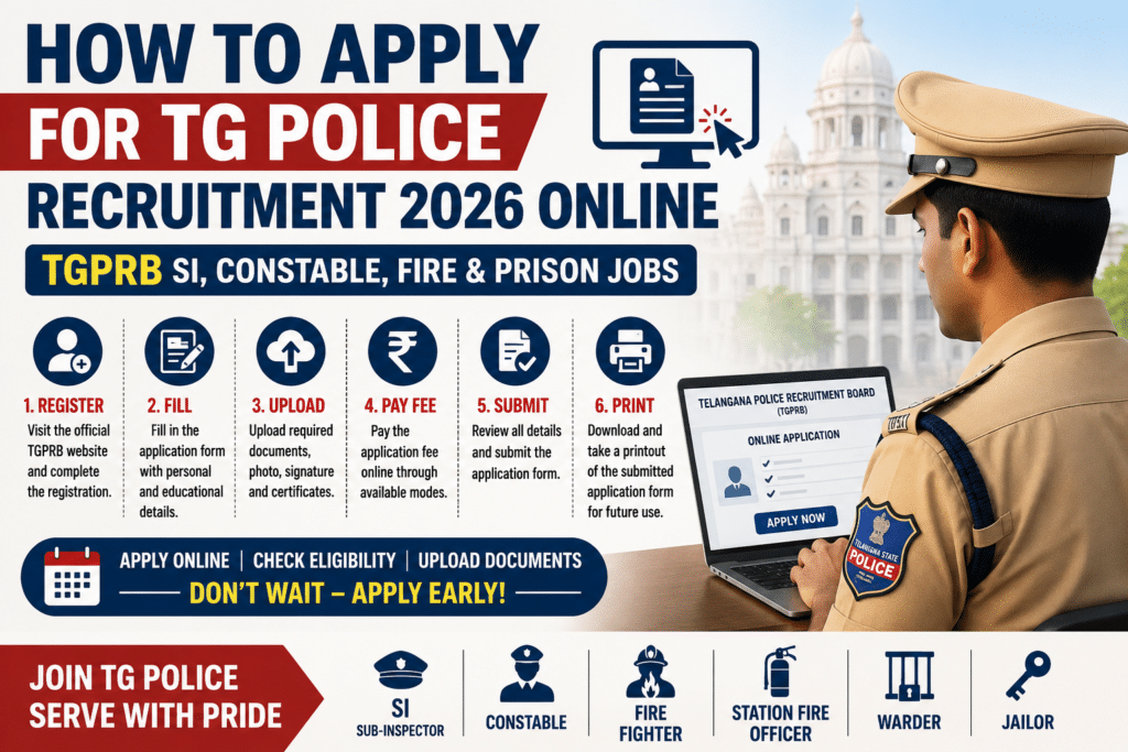 How to Apply for TG Police Recruitment 2026 Online – TGPRB SI, Constable, Fire & Prison Jobs
