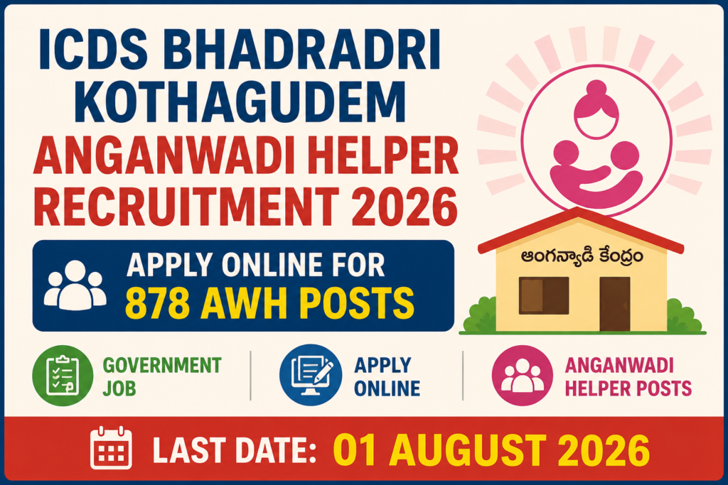ICDS Bhadradri Kothagudem Anganwadi Helper Recruitment 2026 Apply Online for 878 AWH Posts