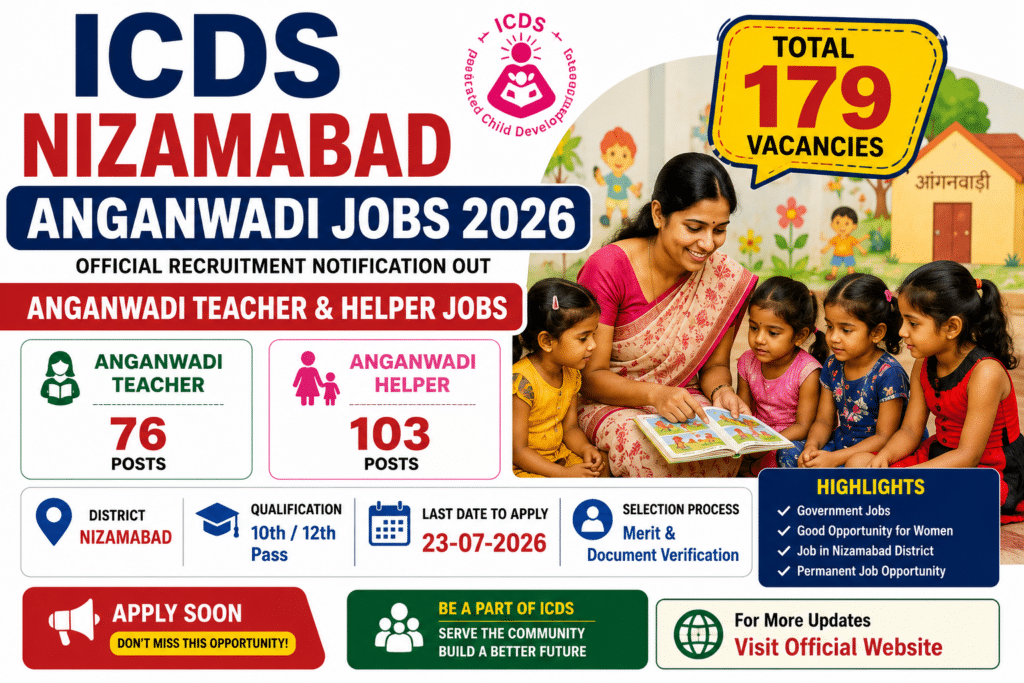 ICDS Nizamabad Anganwadi Jobs 2026-Anganwadi Teacher, Helper Jobs