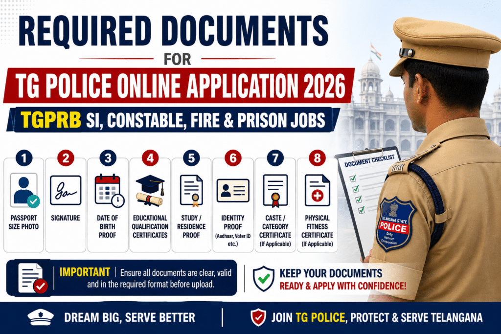 Required Documents for TG Police Online Application 2026 – TGPRB SI, Constable, Fire & Prison Jobs