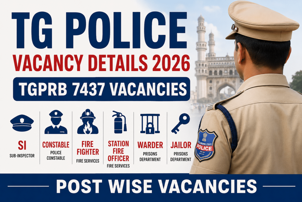 TG Police Vacancy Details 2026 –TGPRB 7437 SI, Constable, Fire Fighter, Station Fire Officer Warder, Jailor Post wise Vacancies