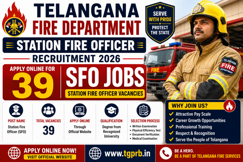 Telangana Fire Department Station Fire Officer Recruitment 2026 – Apply Online for 39 SFO Jobs